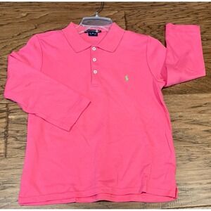 Ralph Lauren Sport Women's Polo Shirt Medium Pink Long Sleeve Stretch Classic